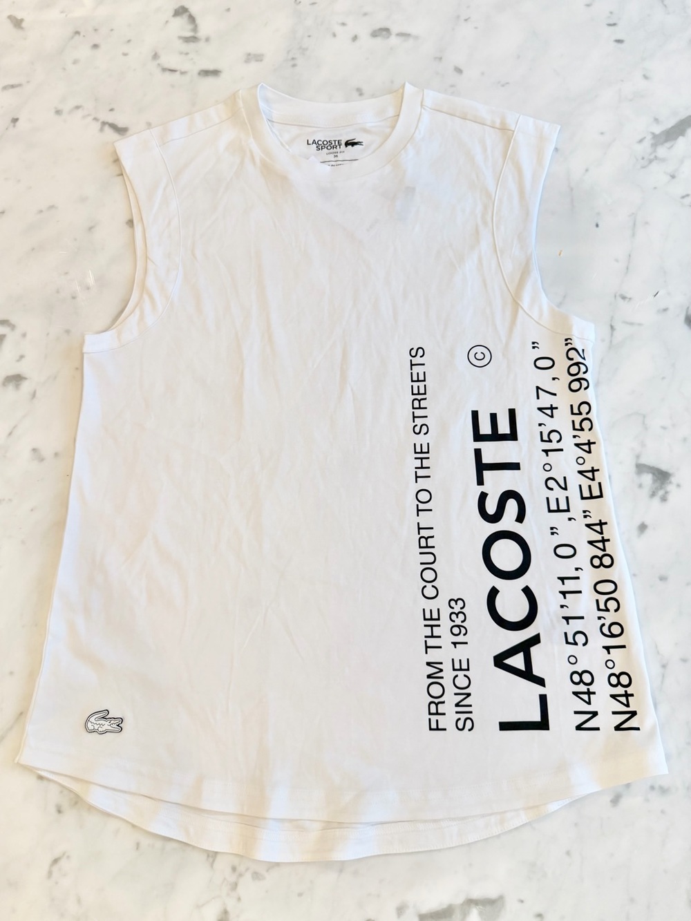 Lacoste White Sleeveless Logo Tennis Top Size Large - Picture 2 of 5